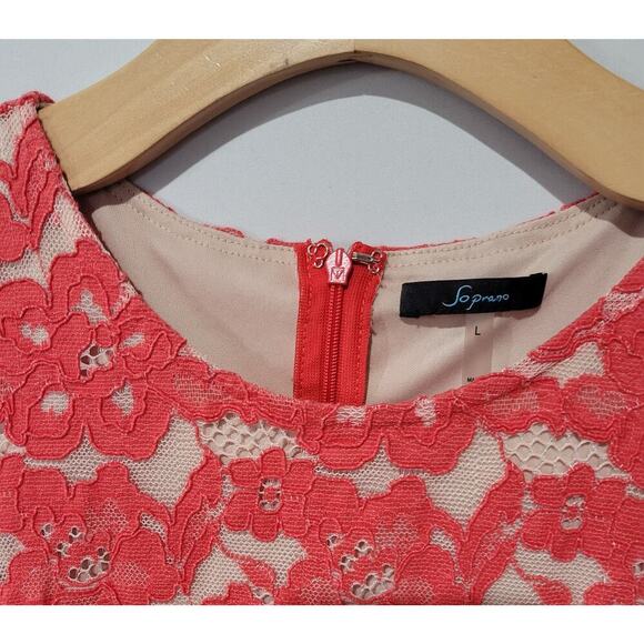 Soprano Women’s Red Orange Lace Overlay Lined Fit & Flare Dress Size Large - Picture 6 of 8